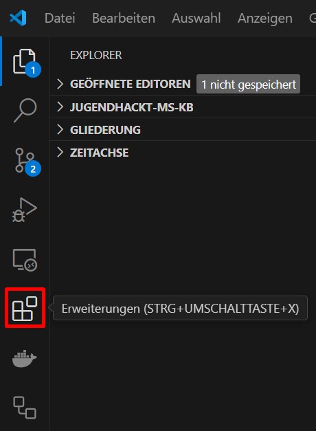 Ein Screenshot der Visual Studio Code Menüleiste