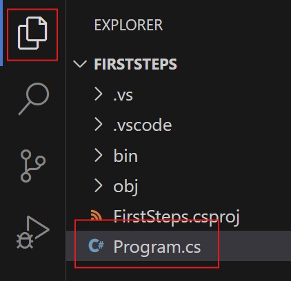 Ein Screenshot aus VS Code, der eine Datei 'Program.cs' im Datei-Explorer zeigt